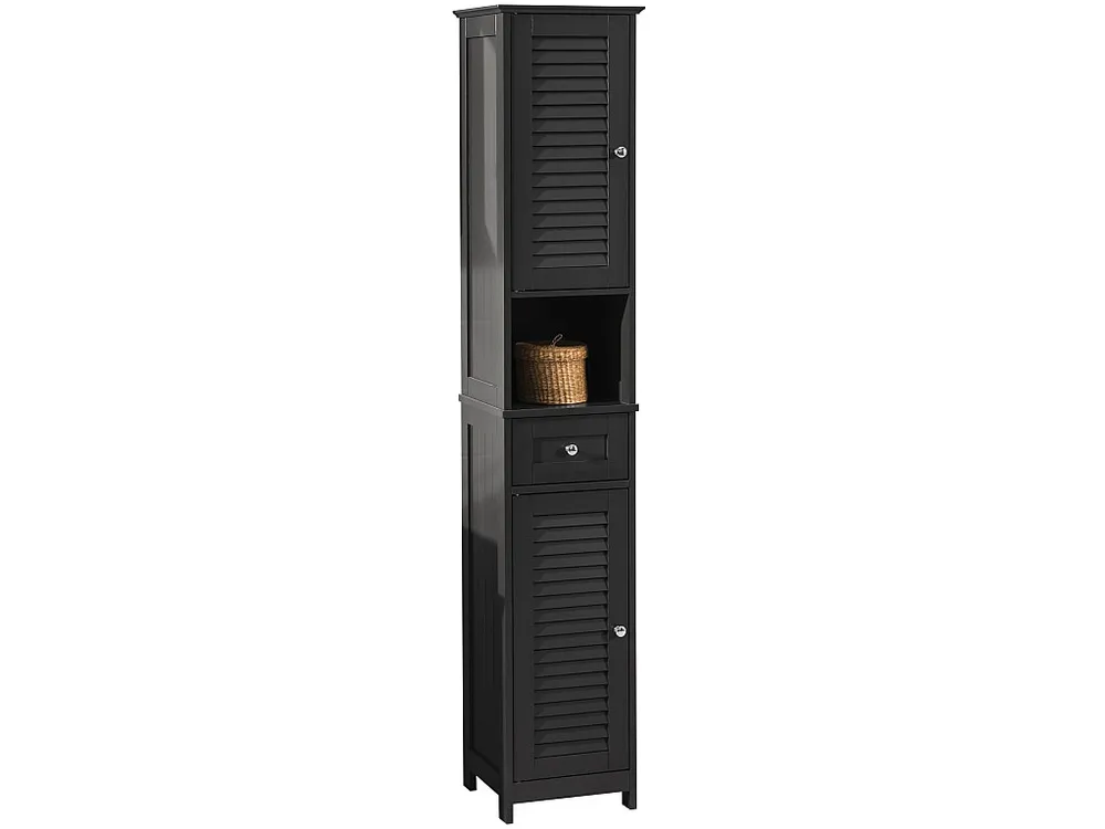 SoBuy FRG236-DG badkamermeubel badkamerkast hoog donkergrijs- kast hout - opbergkast badkamer- Hoge kast voor de badkamer...