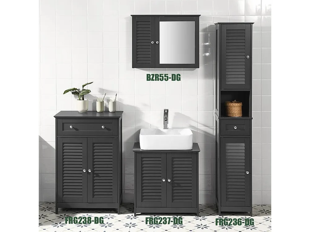 SoBuy FRG236-DG badkamermeubel badkamerkast hoog donkergrijs- kast hout - opbergkast badkamer- Hoge kast voor de badkamer...