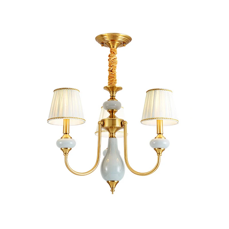 Inductie Kegel eetkamer kroonluchter lamp landelijke stof 3/6-licht messing afwerking hangende verlichtingsarmatuur