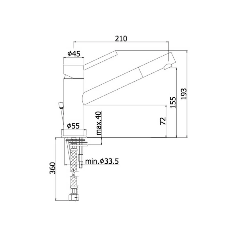 Extended single-lever washbasin mixer without drain Birillo series model BI081CR chrome Paffoni