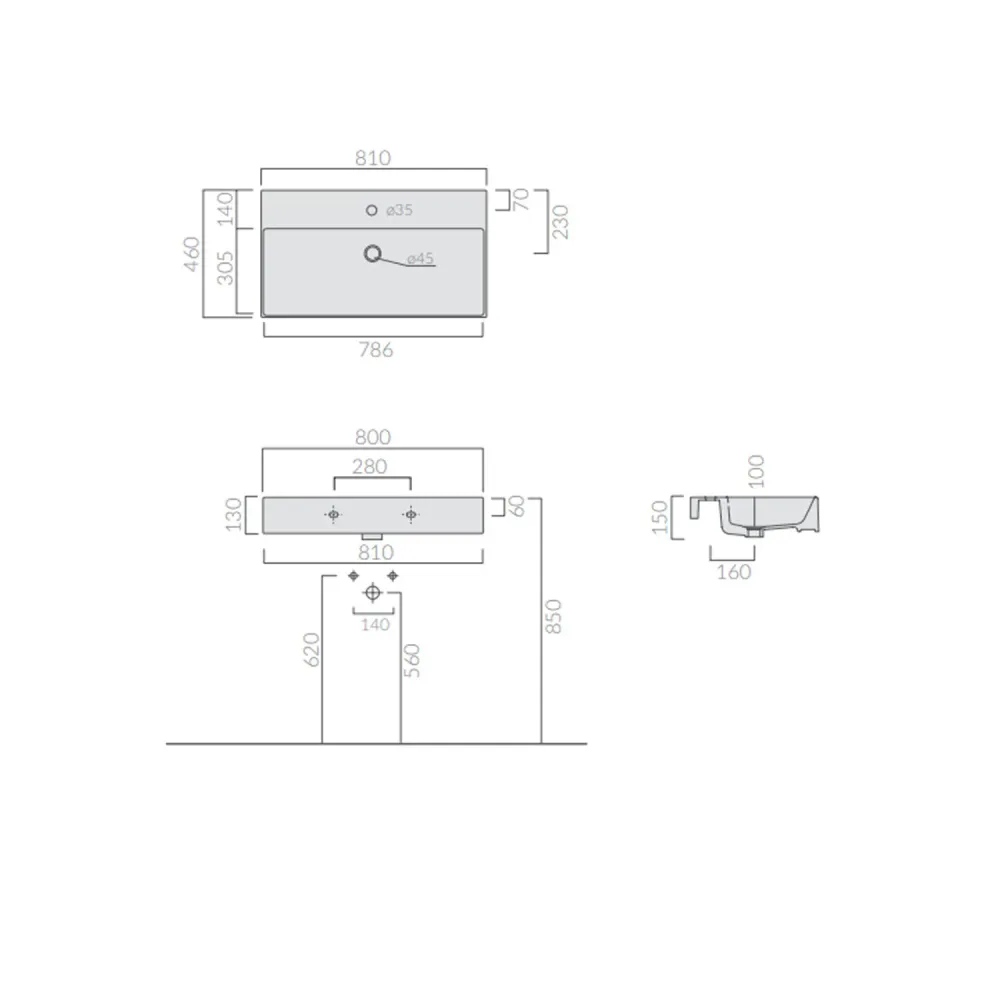 Countertop/wall-mounted sink 81x46cm Meg11 Pro series Ceramica Galassia - Hoogglans white
