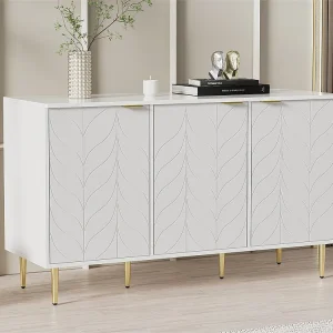 Dressoir met 6 vakken - vergulde poten en handgrepen - eigentijdse stijl - wit
