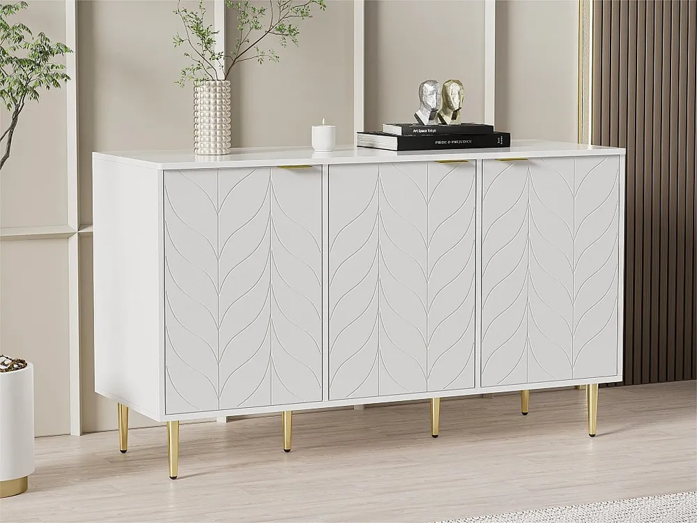 Dressoir met 6 vakken - vergulde poten en handgrepen - eigentijdse stijl - wit