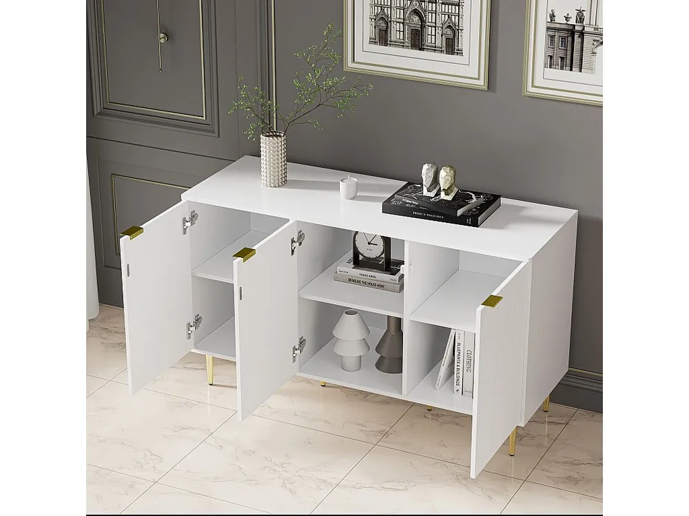 Dressoir met 6 vakken - vergulde poten en handgrepen - eigentijdse stijl - wit