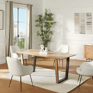 Eettafel 6 personen acaciahout en zwart metaal - Houtlook - SELOA