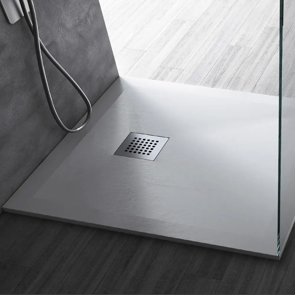 Floor-level shower tray 70x160 wit stone-effect resin reducible Emoji