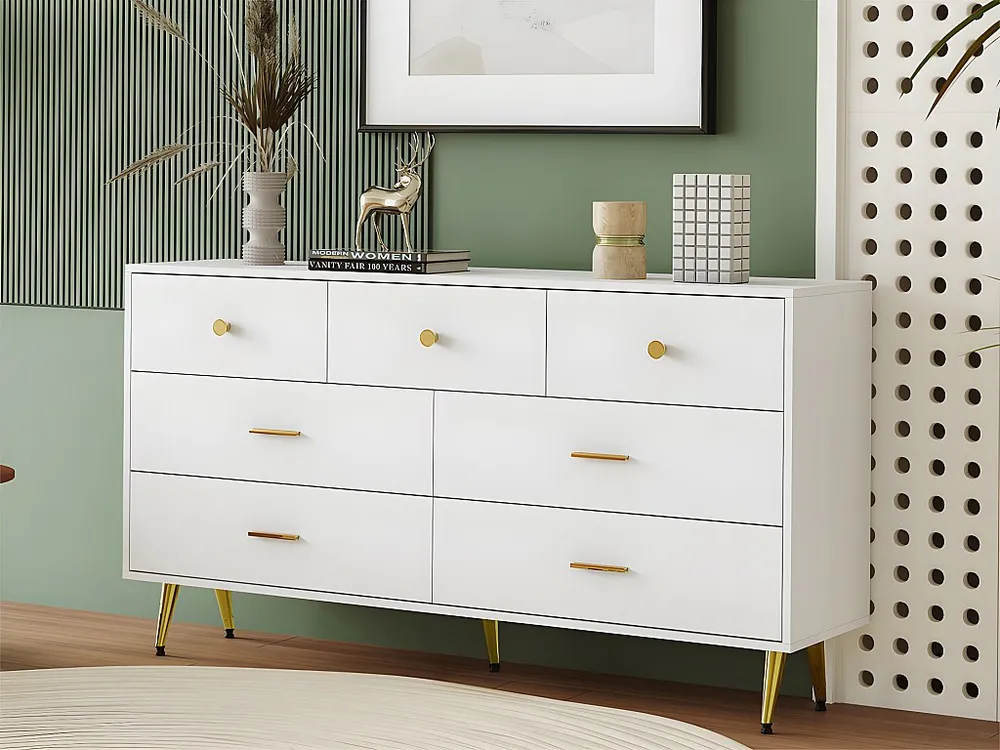 Laag dressoir - 7 lades - spaanplaat - Wit