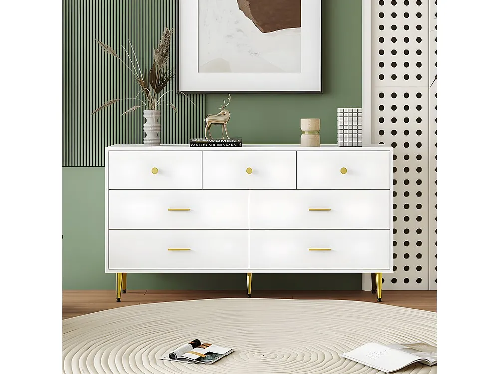 Laag dressoir - 7 lades - spaanplaat - Wit