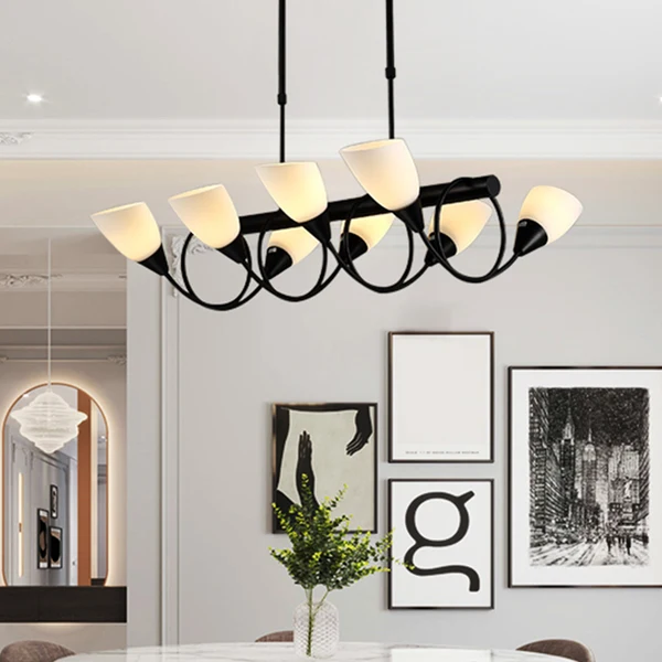 Lineaire keukenhanglamp Hedendaags wit glas 6/8/10 lampen Zwart hanglampset, omlaag/omhoog
