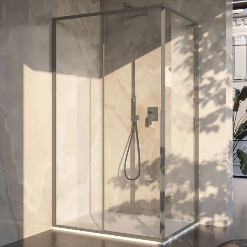 Rectangular shower enclosure 70x120 6 mm crystal and minimal aluminium profile Taupe color. Left version