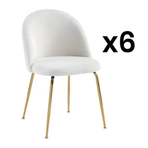 Set van 6 stoelen - Bouclette stof en goud metaal - Wit - MELBOURNE - Koop nu online