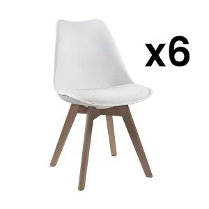 Set van 6 stoelen - Kunstleer en beuken - Wit JODY