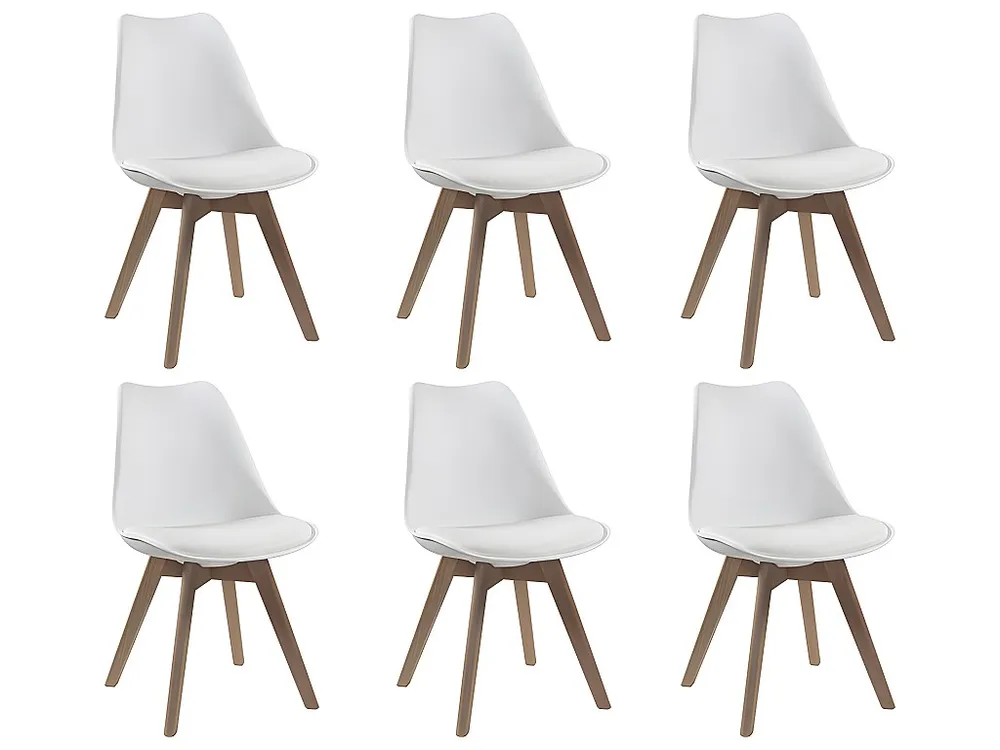 Set van 6 stoelen - Kunstleer en beuken - Wit JODY