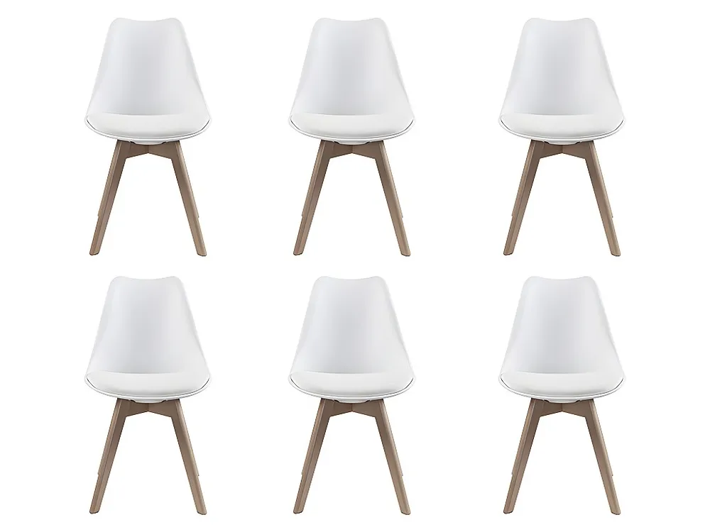 Set van 6 stoelen - Kunstleer en beuken - Wit JODY