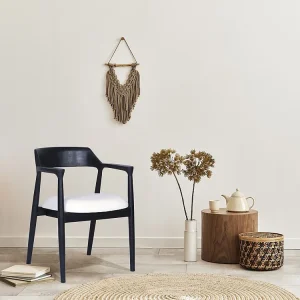 Set van 6 stoelen met armleuningen teakhout en stof - Zwart en wit - SOUADY