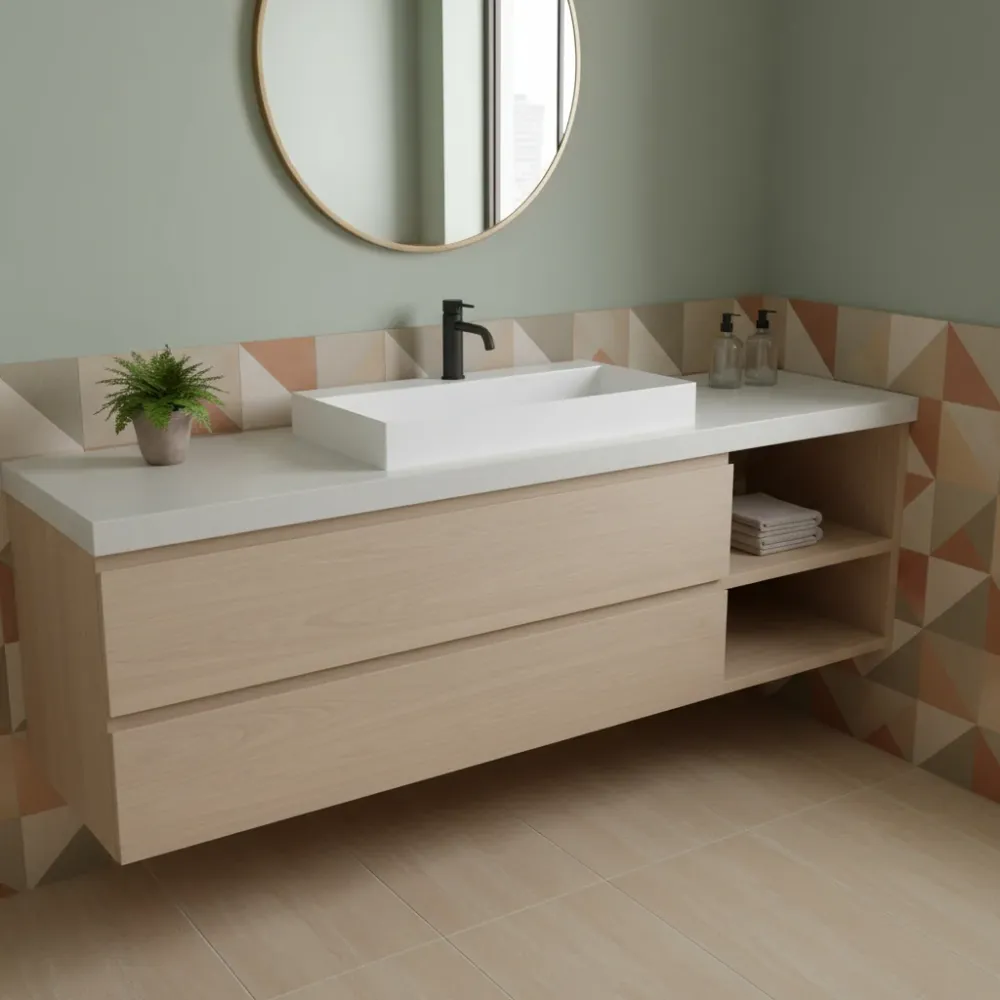 Square countertop/wall-mounted washbasin Ceramica Azzurra Elegance series 122x46 cm right countertop and faucet hole