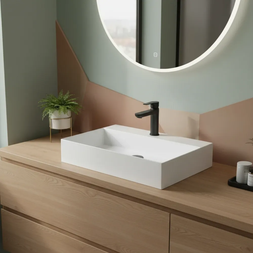 Square countertop/wall-mounted washbasin Ceramica Azzurra Elegance series 81x46 cm left countertop and faucet hole