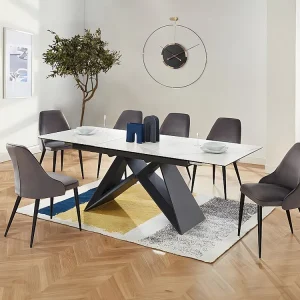 Uitschuifbare eettafel LIBSY - 6 à 8 personen - Keramiek en Metaal - Wit - Koop nu online