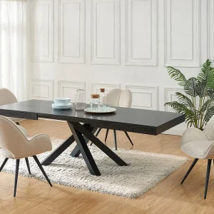 Uitschuifbare eettafel 6 tot 10 zetten van mdf en metaal - Zwart - CATONAV
