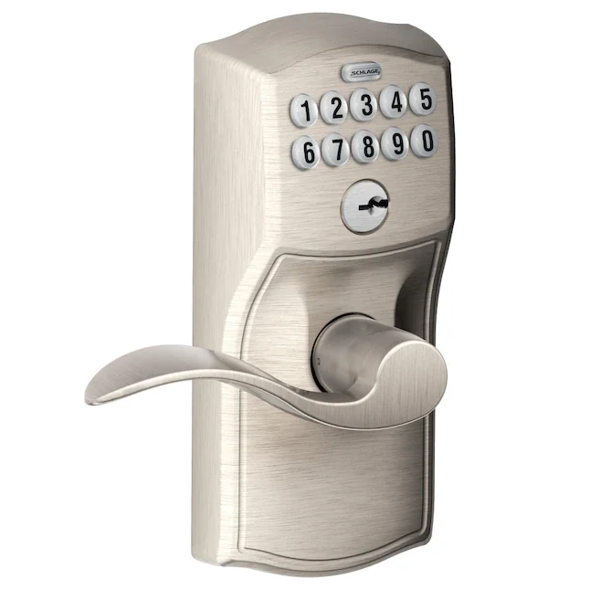 Schlage Keypad Camelot Satijn Nickel Single Cylinder Electronic Handle Lighted Keypad met batterij | 1 jaar garantie