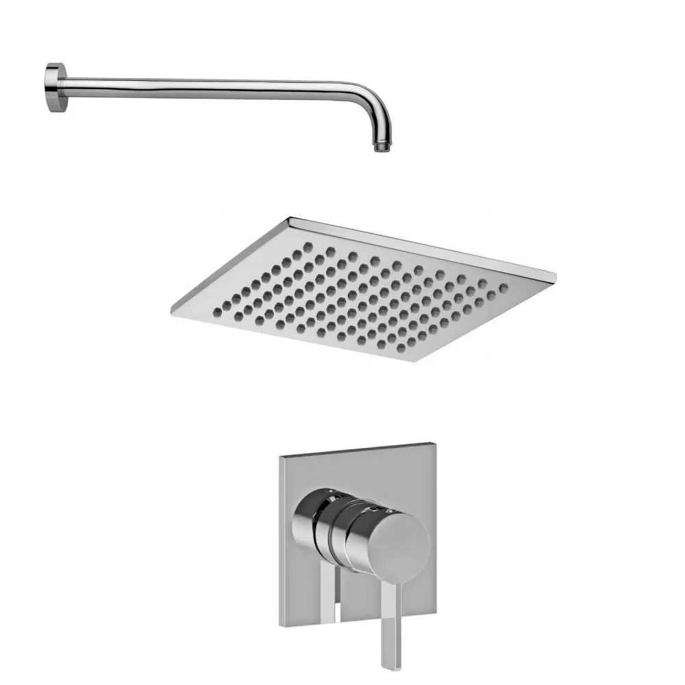 Anti-limescale shower head set round shower arm and built- shower mixer Rock Verchroomd Paffoni