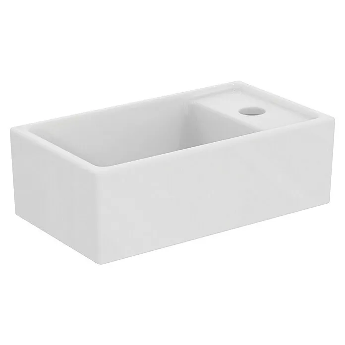Ideal Standaard Fontein Tempo - b x l: 37 x 21 cm, Kraangat: Rechts, Met overloop, Wit