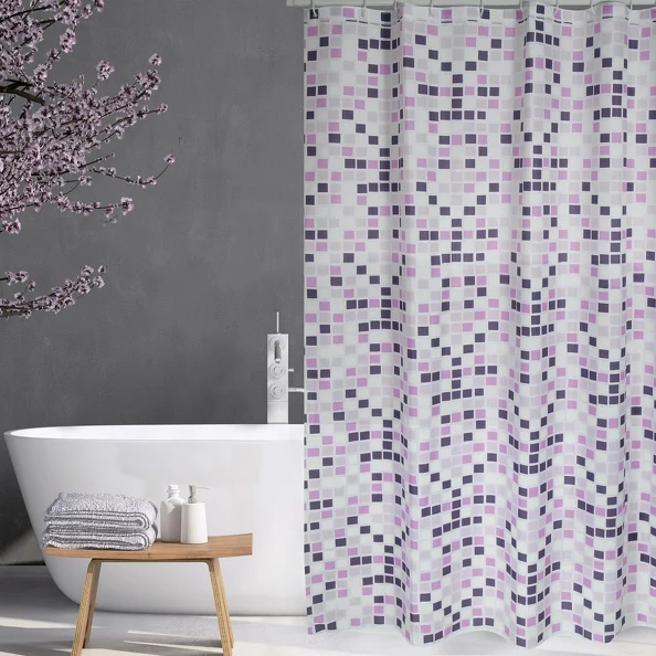 Polyester shower curtain model Mosaic 180 x 200 cm - Multicolor/Purple