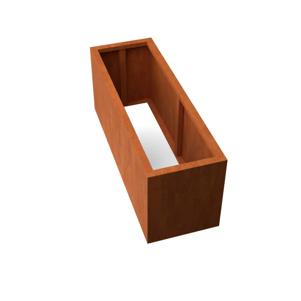 Langwerpige cortenstalen plantenbak met bodem 150x50x60 cm