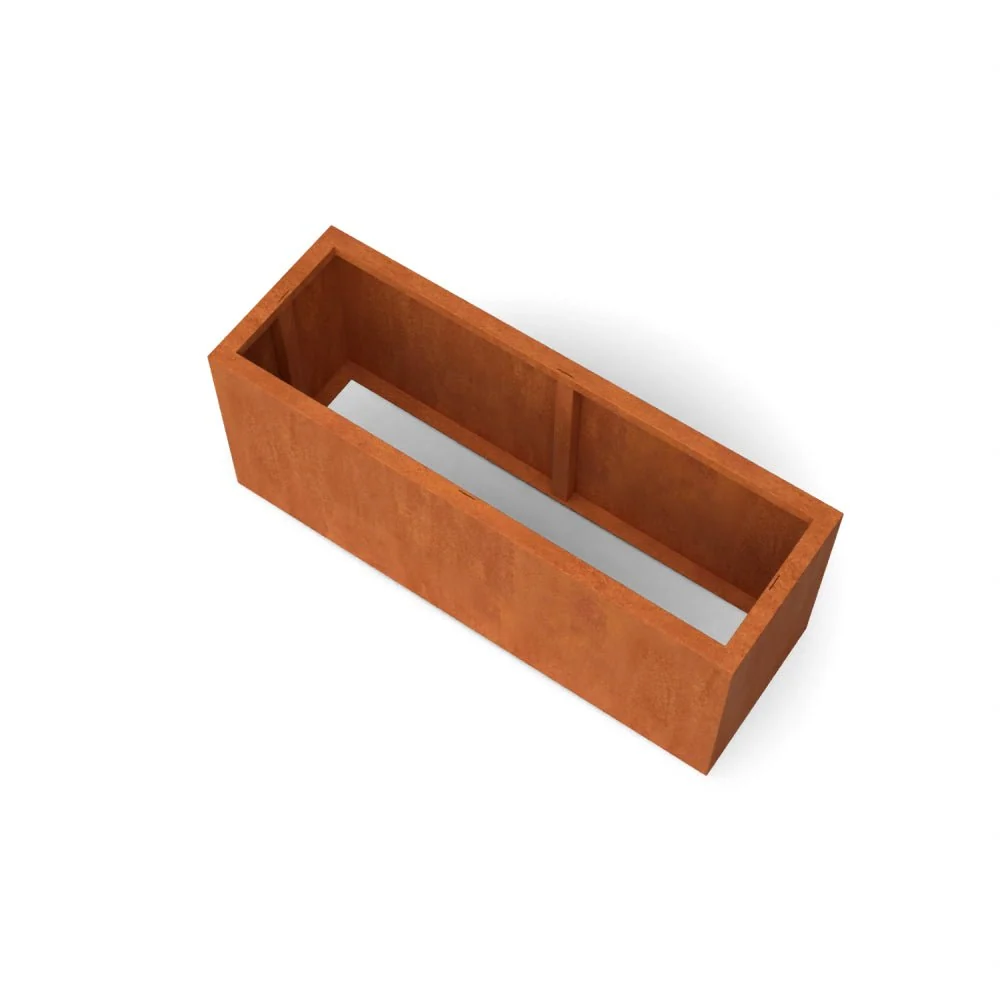 Langwerpige cortenstalen plantenbak met bodem 150x50x60 cm