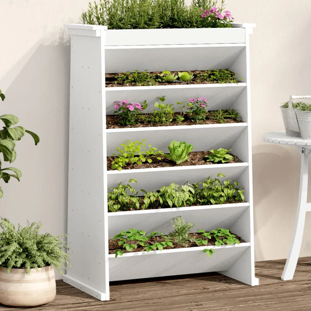 Wandmontage Kruidenbak 6-laags 69x40x101,5 cm massief grenenhout wit