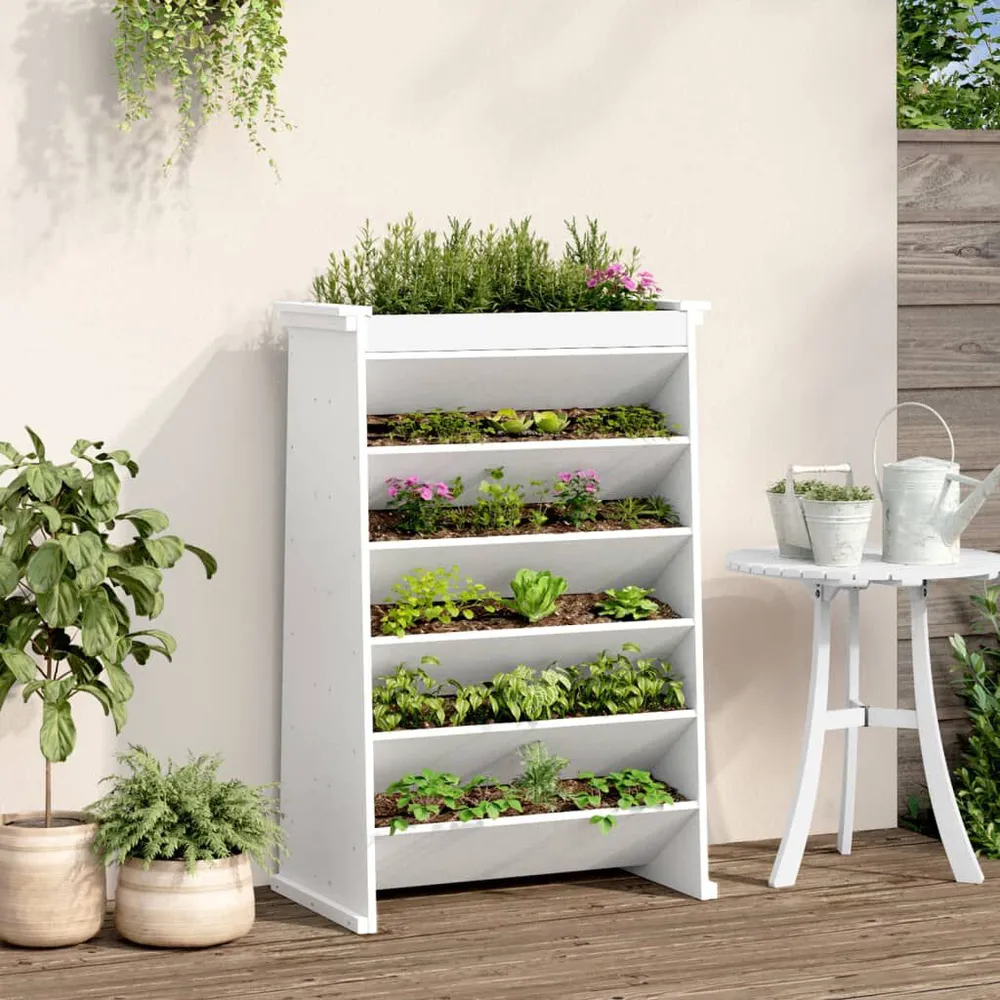 Wandmontage Kruidenbak 6-laags 69x40x101,5 cm massief grenenhout wit
