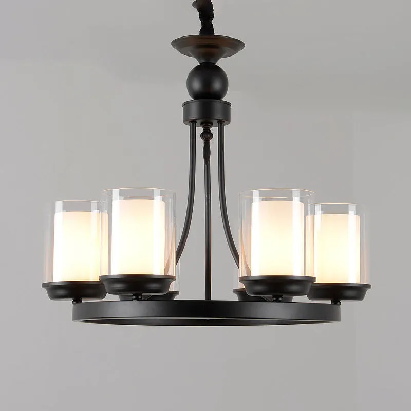 4/6/8 lampen Kroonluchterverlichting Traditionele cilindrische helderglazen hangende plafondlamp zwart Chroom Afwerking