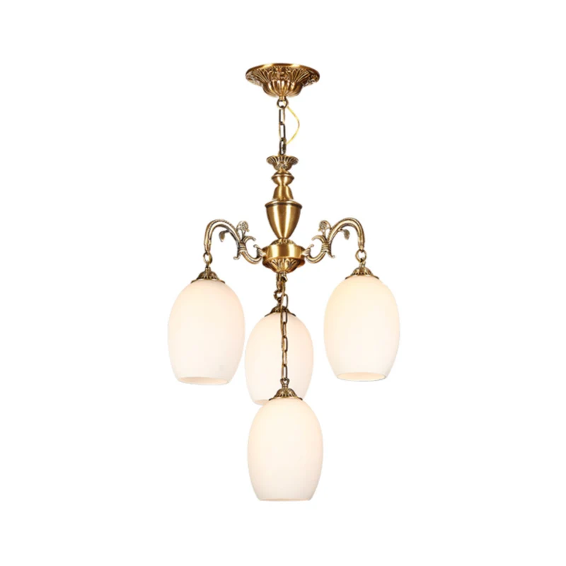 4/6-lamp ovale kroonluchter verlichting oud bronzen afwerking mat wit glas naar beneden verlichting hanger