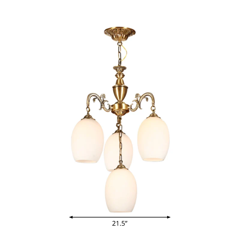 4/6-lamp ovale kroonluchter verlichting oud bronzen afwerking mat wit glas naar beneden verlichting hanger