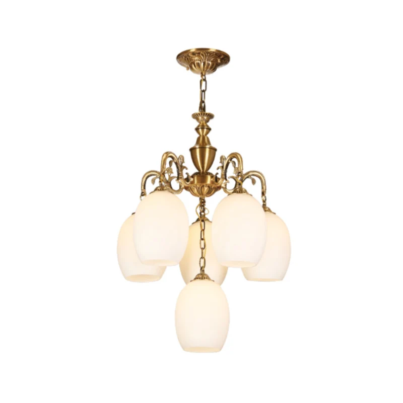 4/6-lamp ovale kroonluchter verlichting oud bronzen afwerking mat wit glas naar beneden verlichting hanger