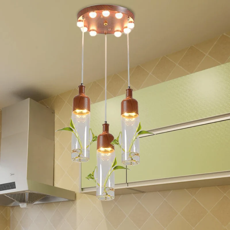 Antieke wijnflessenclusterhanger 3/5/7 lampen Metalen LED-plafondlamp bruin met ronde/lineaire luifel met Lange Kabel