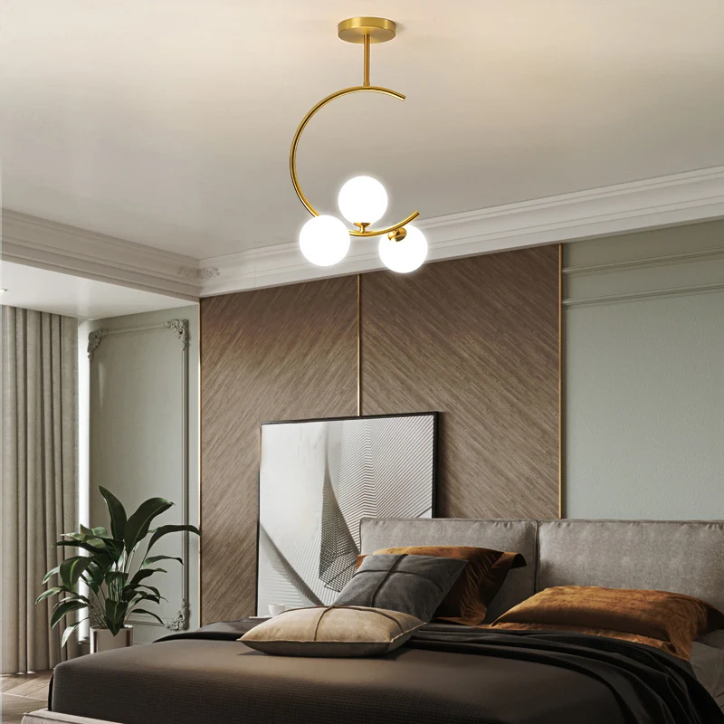 Ball Opaline Glaswerk Hanglamp Eenvoud Kroonluchter Lichtarmatuur met C-arm voor slaapkamer | 3000K | 2000 lm