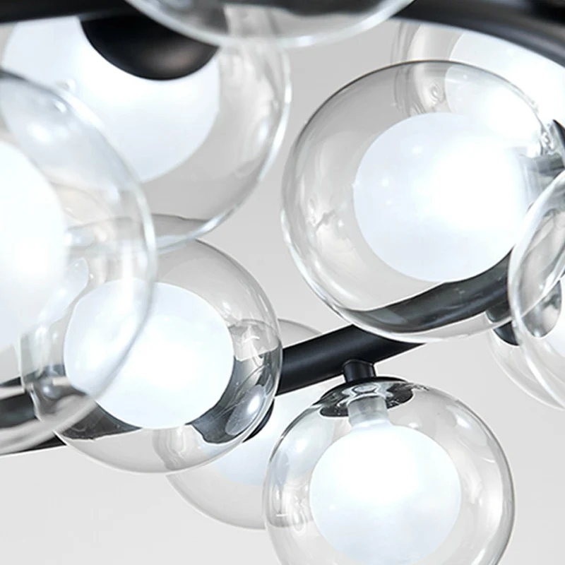 Bubble kroonluchter zwak eigentijds helder glas 2/3 lagen zwarte afwerking hanglamp met metalen ring voor woonkamer - 60cm...