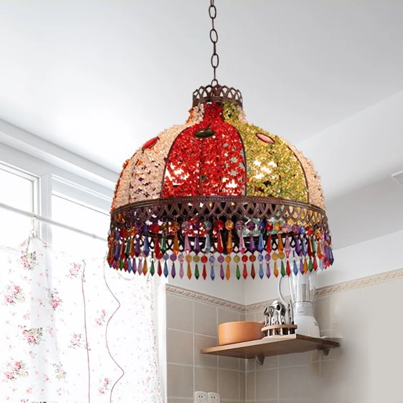 Decoratieve komhangende kroonluchter 3/6 lampen metalen neerwaartse verlichting oranje/groen/taupe, 14,5"/17"/23,5" breedt...