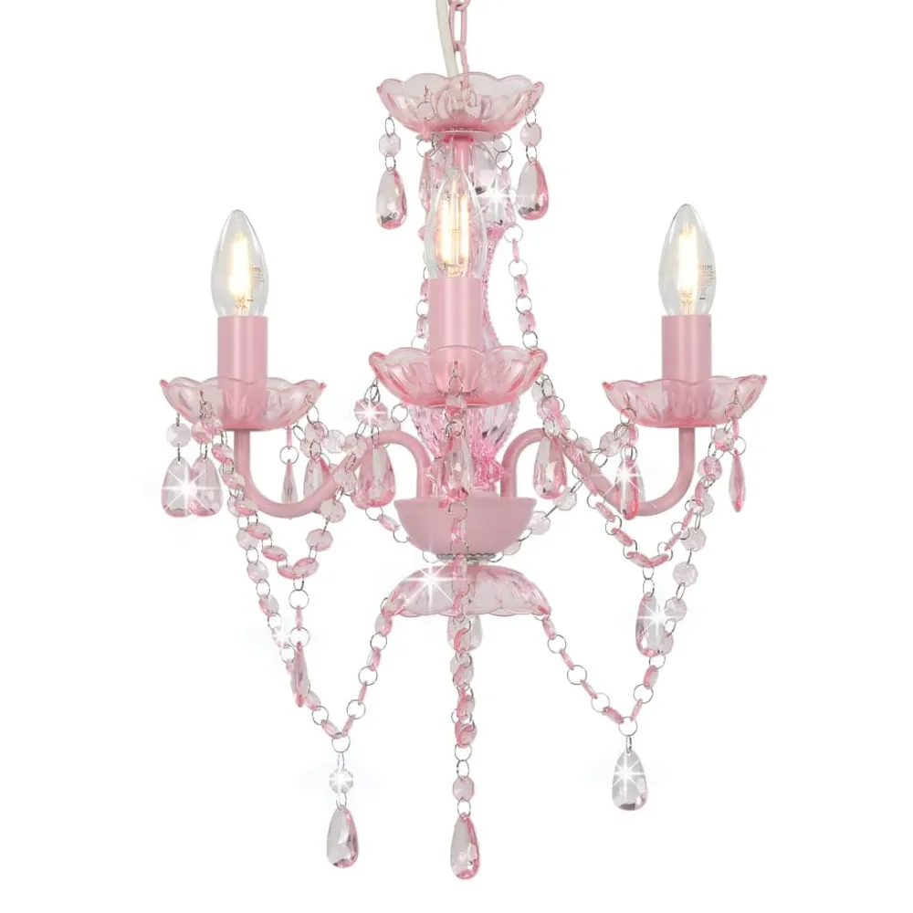 Dimmbare Kroonluchter met kralen rond 3xE14 roze