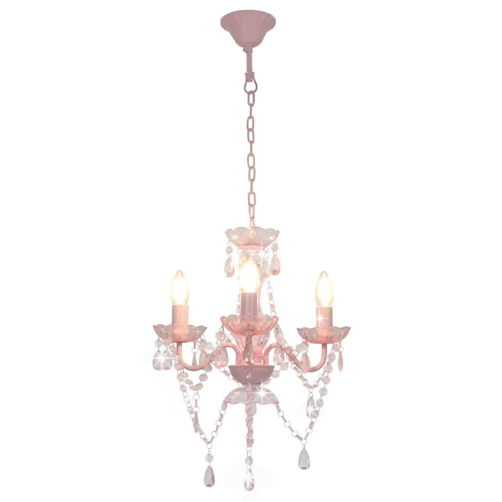 Dimmbare Kroonluchter met kralen rond 3xE14 roze