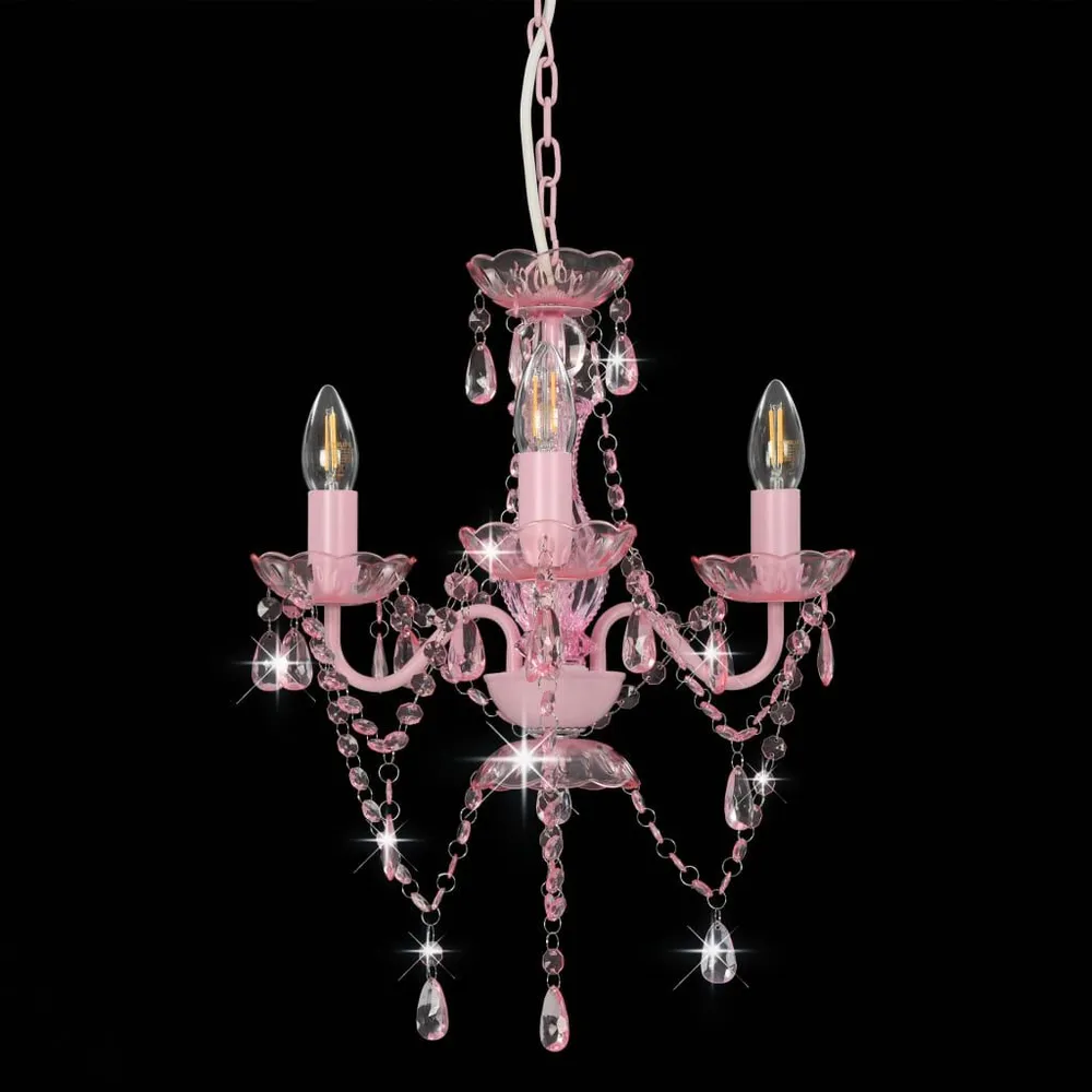 Dimmbare Kroonluchter met kralen rond 3xE14 roze
