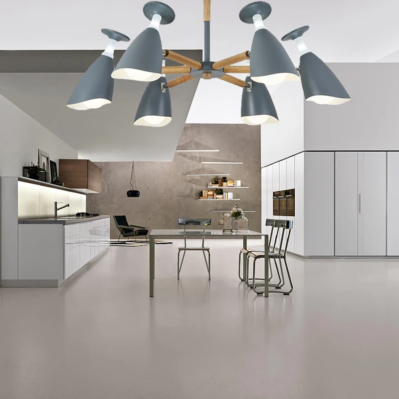 Draaibare Nordic Groen/Grijs/Wit Suspension Light Goblet Schaduw 3/6 Heads Metalen Houten Kroonluchter voor Kantoor Winkel...
