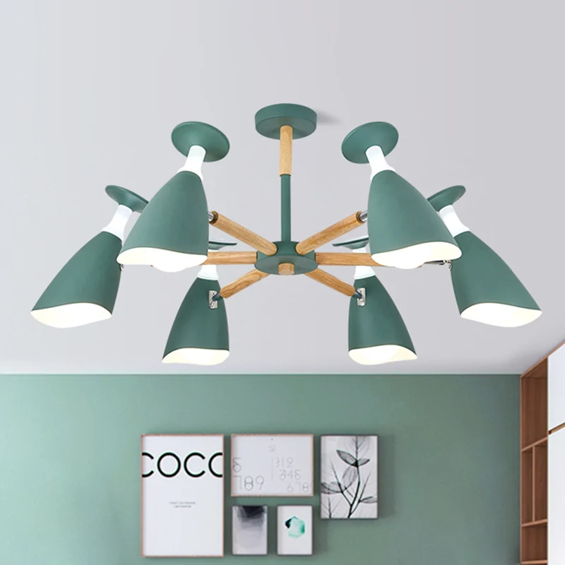 Draaibare Nordic Groen/Grijs/Wit Suspension Light Goblet Schaduw 3/6 Heads Metalen Houten Kroonluchter voor Kantoor Winkel...