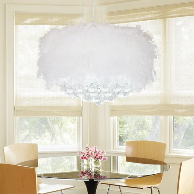 Drum slaapkamer plafond hanger veer 3/9/11-lamp minimalistische kroonluchter zwak wit met kristallen bol, 16"/18"/23,5" W