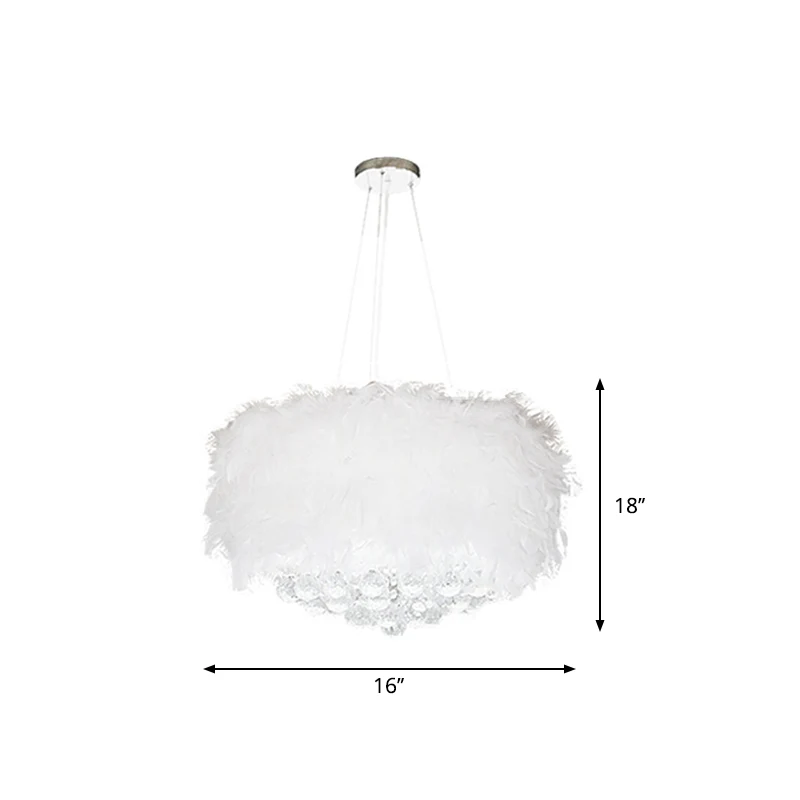 Drum slaapkamer plafond hanger veer 3/9/11-lamp minimalistische kroonluchter zwak wit met kristallen bol, 16"/18"/23,5" W
