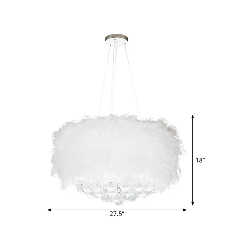 Drum slaapkamer plafond hanger veer 3/9/11-lamp minimalistische kroonluchter zwak wit met kristallen bol, 16"/18"/23,5" W