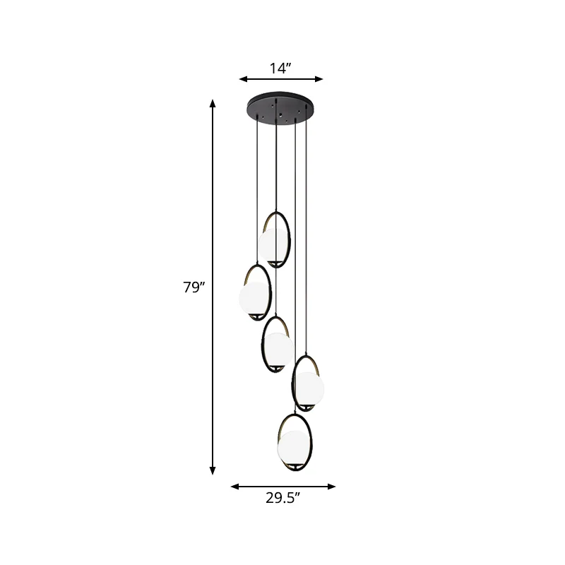 Ebbenhout Globe Multi Light Kroonluchter Eenvoudige glazen hangende verlichtingsarmatuur voor trappen