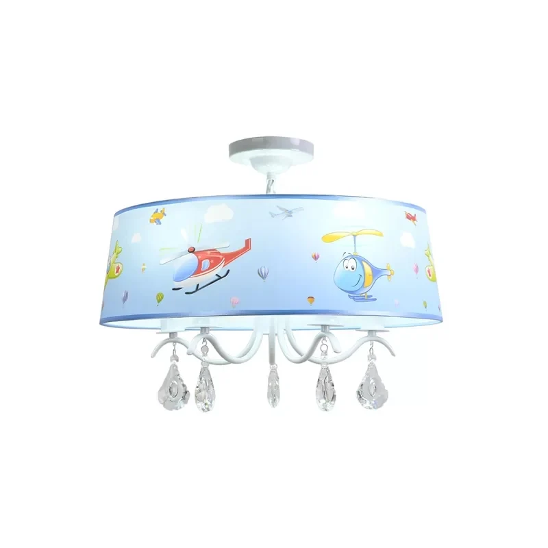 Energiezuinige Cartoon blauwe hanglamp met kristallen vliegtuig kroonluchter van metaal en stof voor babykamer
