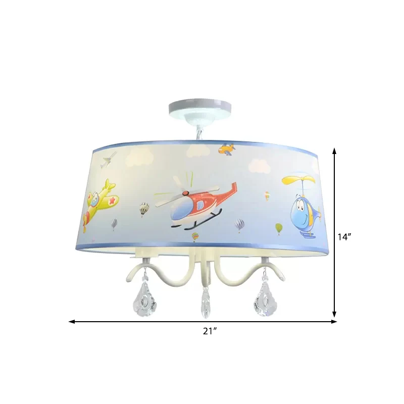 Energiezuinige Cartoon blauwe hanglamp met kristallen vliegtuig kroonluchter van metaal en stof voor babykamer